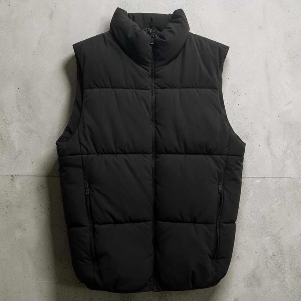 ZARA Men Black Puffer Vest Size M Quilted Insulated Sleeveless Jacket